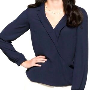 Daniel Rainn Navy Blue Adene Surplice Blouse